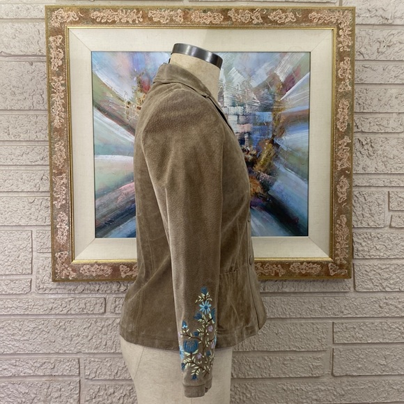 J. Jill Embroidered Sleeves Suede Leather Jacket - Picture 2 of 12